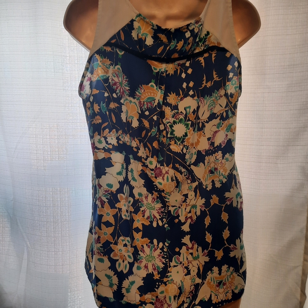 Collective Concepts Floral Keyhole Blouse - Blue and Yellow - Picture 3 of 8